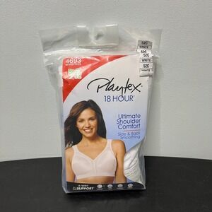 Playtex 18 Hour 4693 Wirefree Ultimate Shoulder‎ Comfort White Bra 52C